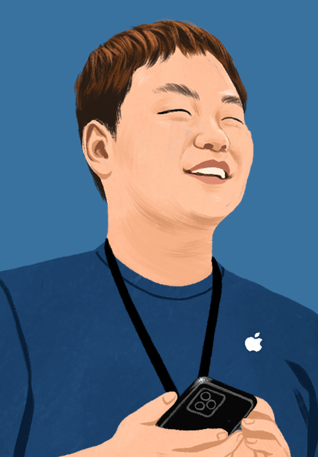 صورة توضيحية لويليام وهو يبتسم في متجر Apple Store.