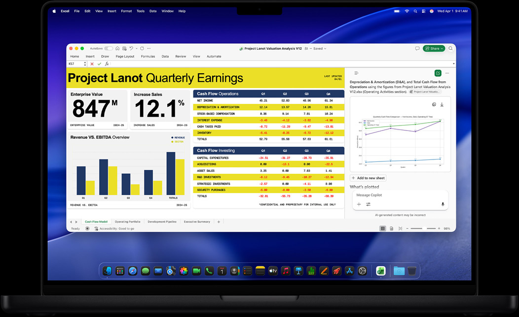 MacBook Pro-skärm med Excel som används för att skapa en kvartalsrapport