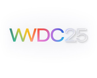 Texten WWDC25 i regnbågsfärger