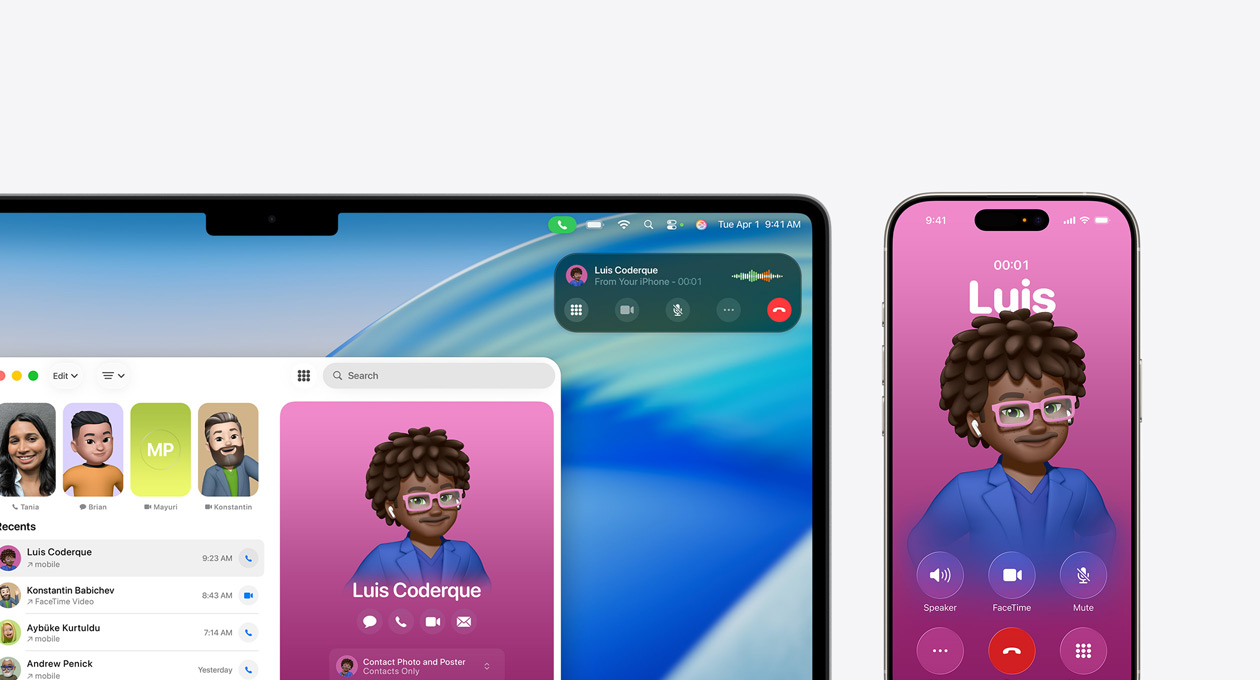 Den nya Telefon-appen på en Mac-skärm