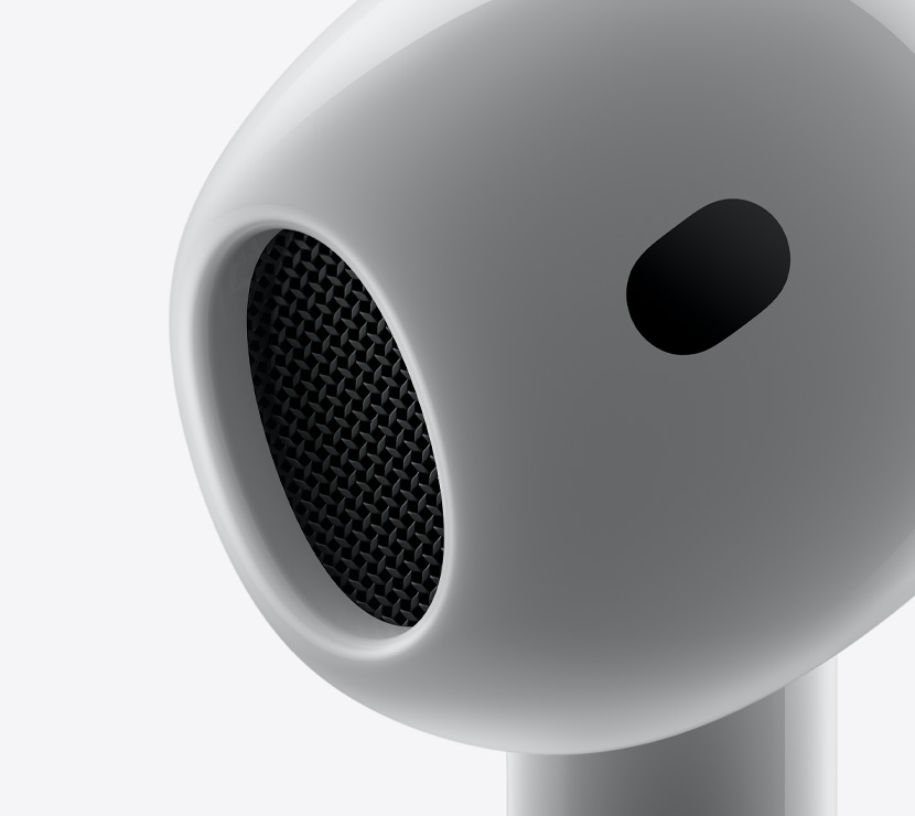 لقطة مقربة للجزء الانسيابي الذي يوضع داخل الأذن من سماعة AirPods&nbsp;4‏.