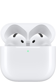 سماعة AirPods&nbsp;4 داخل علبة شحن مع غطاء مفتوح.