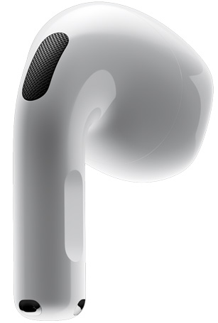 AirPods&nbsp;4 تعرض الجهة الخلفية من سماعة AirPods&nbsp;4،‏ مع إشارة إلى الجذع مع مستشعر الضغط.