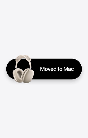 سماعات AirPods Max 2 بلون ضوء النجوم، مع عبارة "تم النقل إلى Mac“ لتوضيح ميزة التبديل التلقائي