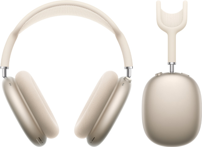 Casque AirPods Max 2, vue avant et vue de profil, couleur lumière stellaire