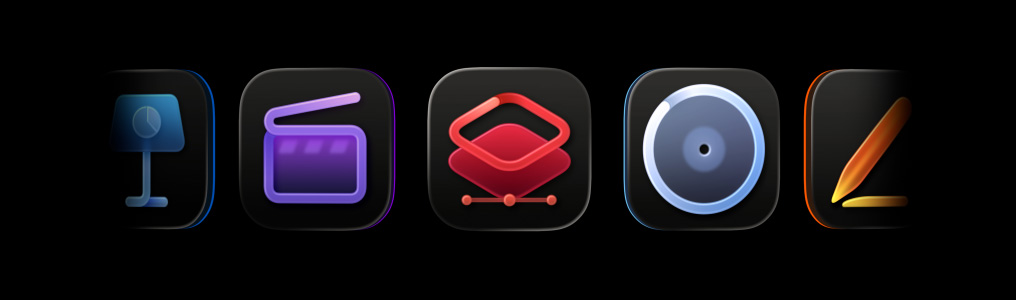 Icônes d’apps Apple Creator Studio, Final Cut Pro, Pixelmator Pro, Logic Pro, Pages, Compressor, MainStage, Numbers, Motion, Freeform, Keynote
