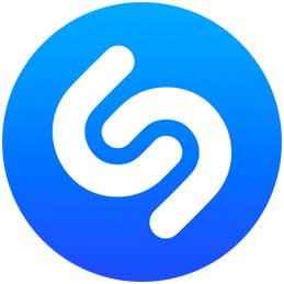 藍色和白色的環形 Shazam 標誌，同心圓形狀從標誌向外擴散