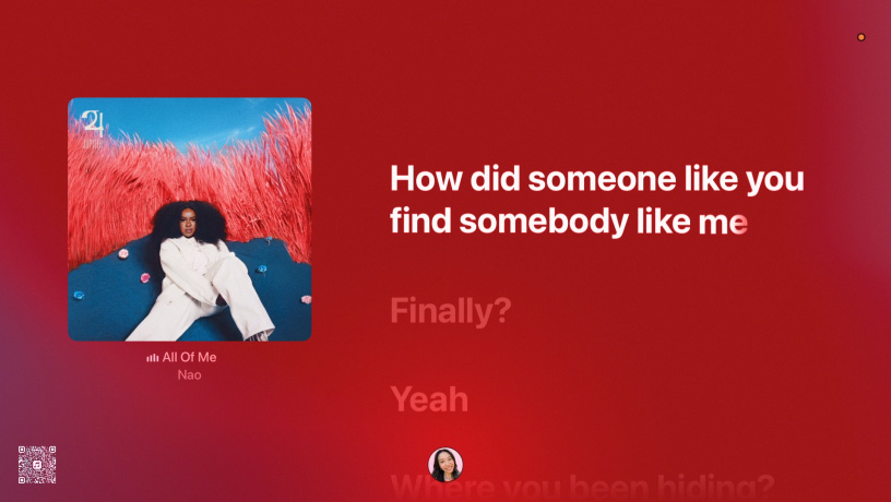 歌曲《All of Me》的歌詞，由歌手 Nao 創作，展示歌曲正在與電視螢幕保持同步