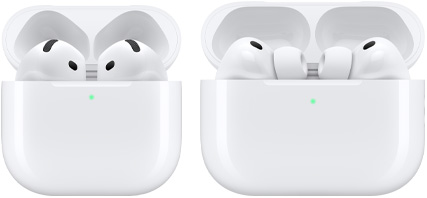 AirPods 4 y AirPods Pro 3 con la parte superior del estuche abierta