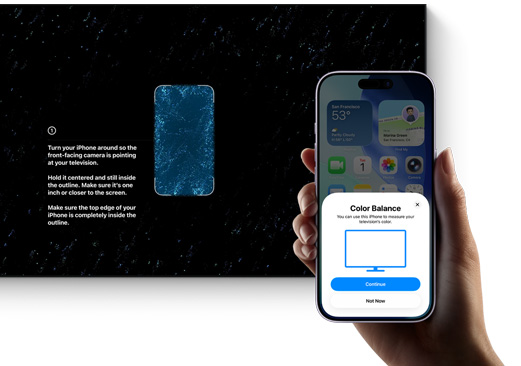 iPhone som används för att justera färgbalansen på en tv