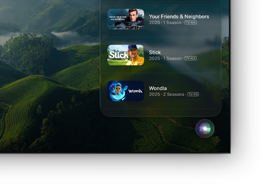 En tv som visar en lista med olika filmer och serier på Apple TV