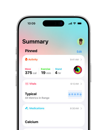 Fastnålad hälsosammanfattning på en iPhone