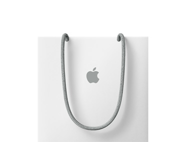 Vit Apple-påse, grå handtag, grå Apple-logotyp mitt på