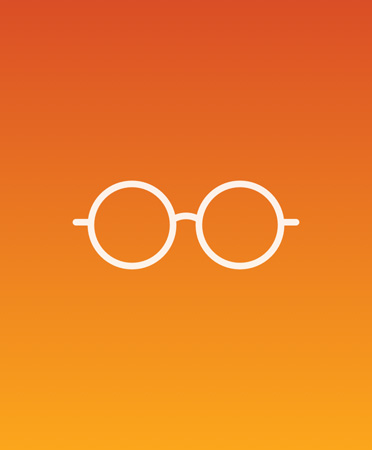 Vignette en dégradé orange foncé, icône de lunettes centrée en blanc
