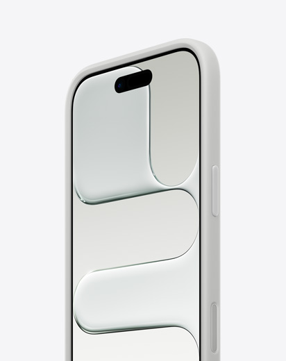 iPhone Air, sedd framifrån, sedd från sidan, tunn profil, med ljusgrå Bumper