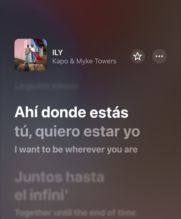 Översättning från spanska till engelska av texten till låten ILY med Kapo & Myke Towers i appen Musik