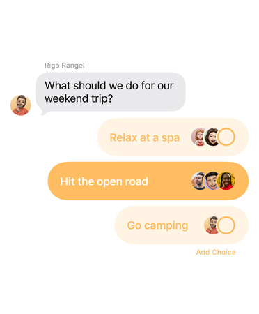 Omröstningsfunktionen i appen Meddelanden där personer i en gruppchatt röstar om vart de ska åka på weekendresa
